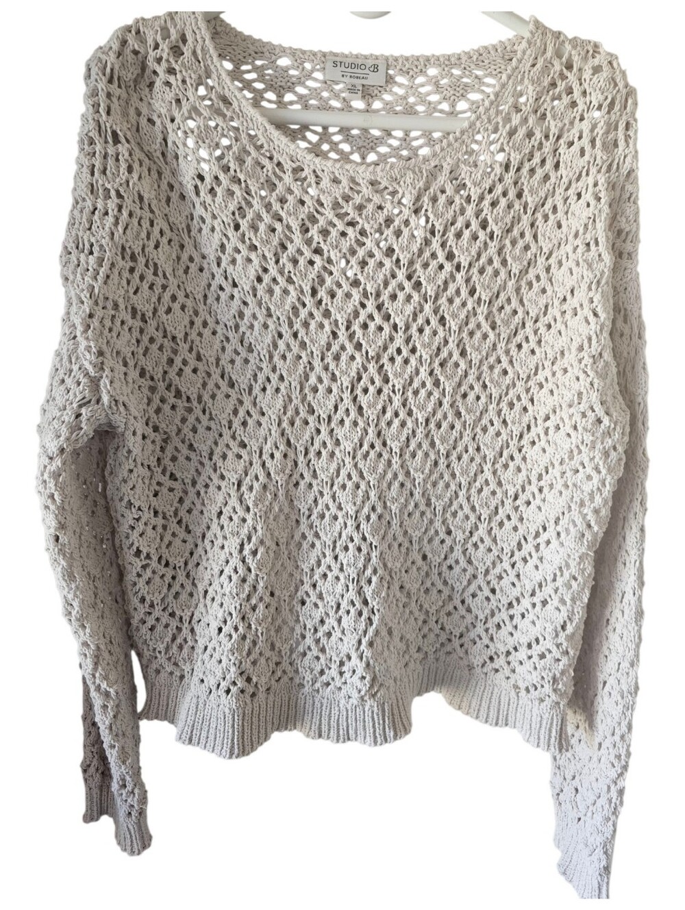 Studio B by Bobeau Cream Open Knit Crochet Pullover Sweater XL